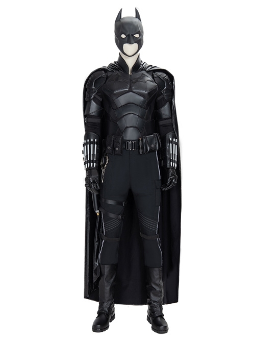The Batman Bruce Wayne Black Battle Suit Halloween Cosplay Costume Set