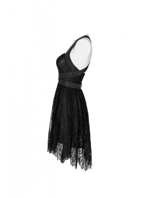 Steam Punk Female Black Lace Mesh Stitching Strap Dress