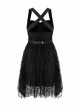 Steam Punk Female Black Lace Mesh Stitching Strap Dress