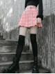 Steam Punk Female Pink White Lattice PU Leather Belt Metal Pendant Pleated Skirt