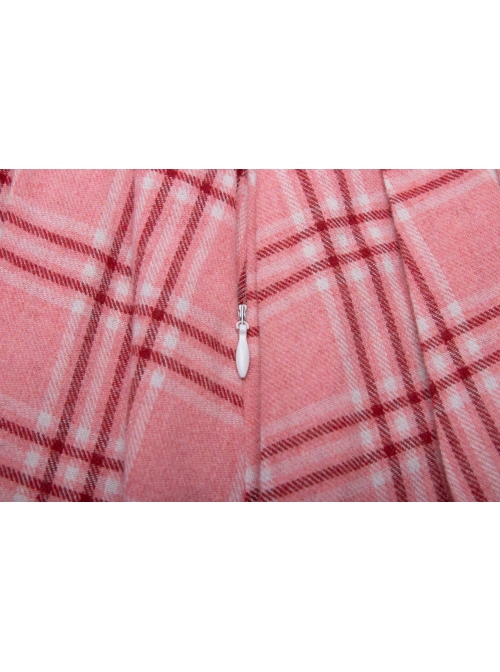 Steam Punk Female Pink White Lattice PU Leather Belt Metal Pendant Pleated Skirt