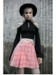Steam Punk Female Pink White Lattice PU Leather Belt Metal Pendant Pleated Skirt