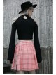 Steam Punk Female Pink White Lattice PU Leather Belt Metal Pendant Pleated Skirt