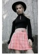 Steam Punk Female Pink White Lattice PU Leather Belt Metal Pendant Pleated Skirt