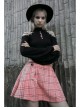 Steam Punk Female Pink White Lattice PU Leather Belt Metal Pendant Pleated Skirt