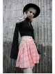 Steam Punk Female Pink White Lattice PU Leather Belt Metal Pendant Pleated Skirt
