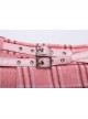 Steam Punk Female Pink White Lattice PU Leather Belt Metal Pendant Pleated Skirt