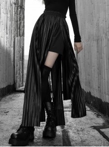 Steam Punk Female Black Irregular Hem Split Elastic Long Skirt