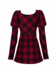 Steam Punk Female Black Red Lattice High Waist Long Sleeve Belted Dress