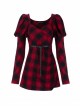 Steam Punk Female Black Red Lattice High Waist Long Sleeve Belted Dress