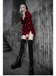 Steam Punk Female Black Red Lattice High Waist Long Sleeve Belted Dress