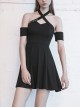 Steam Punk Female Black Hollow Off-the-shoulder High Waist Dress