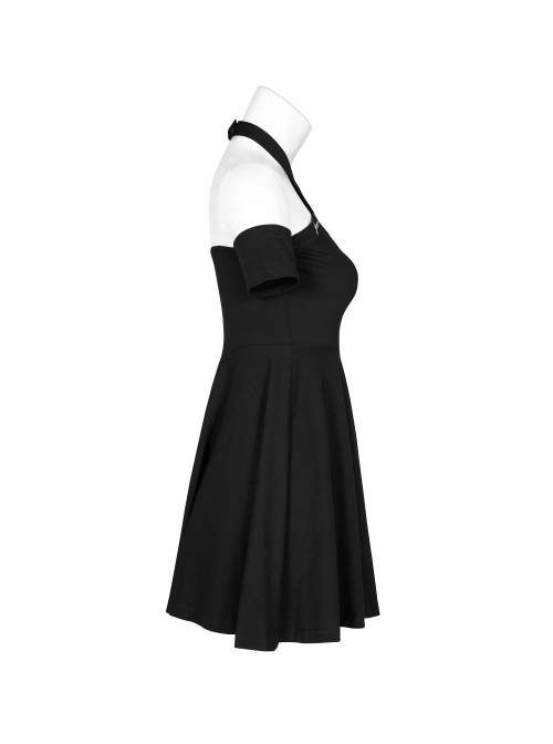 Steam Punk Female Black Hollow Off-the-shoulder High Waist Dress