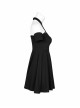 Steam Punk Female Black Hollow Off-the-shoulder High Waist Dress