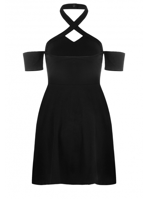Steam Punk Female Black Hollow Off-the-shoulder High Waist Dress