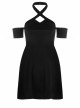 Steam Punk Female Black Hollow Off-the-shoulder High Waist Dress