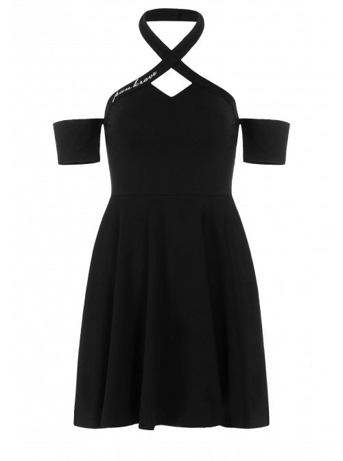 Steam Punk Female Black Hollow Off-the-shoulder High Waist Dress