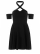 Steam Punk Female Black Hollow Off-the-shoulder High Waist Dress