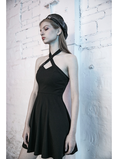 Steam Punk Female Black Hollow Off-the-shoulder High Waist Dress