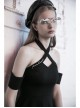 Steam Punk Female Black Hollow Off-the-shoulder High Waist Dress