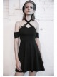 Steam Punk Female Black Hollow Off-the-shoulder High Waist Dress