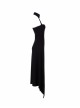 Steam Punk Female Black Strap Split Off-the-shoulder Elastic Dress