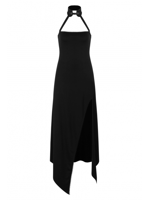 Steam Punk Female Black Strap Split Off-the-shoulder Elastic Dress