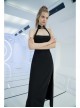 Steam Punk Female Black Strap Split Off-the-shoulder Elastic Dress