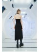 Steam Punk Female Black Strap Split Off-the-shoulder Elastic Dress