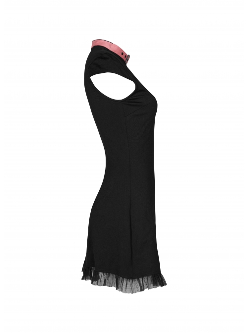 Steam Punk Female Heart Shaped Hollow Pink Buckle Collar Lace Stitching Dress