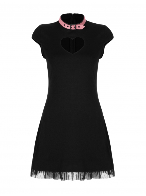 Steam Punk Female Heart Shaped Hollow Pink Buckle Collar Lace Stitching Dress