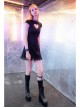 Steam Punk Female Heart Shaped Hollow Pink Buckle Collar Lace Stitching Dress