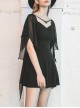 Gothic Female Black High Waist Bat Sleeve Star Elastic Dress