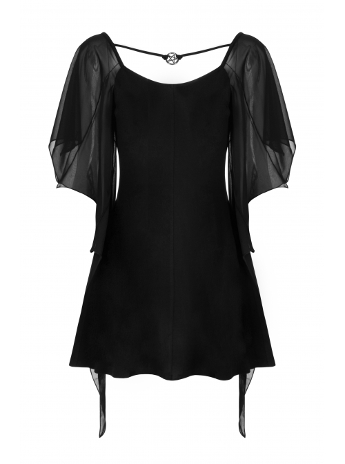 Gothic Female Black High Waist Bat Sleeve Star Elastic Dress