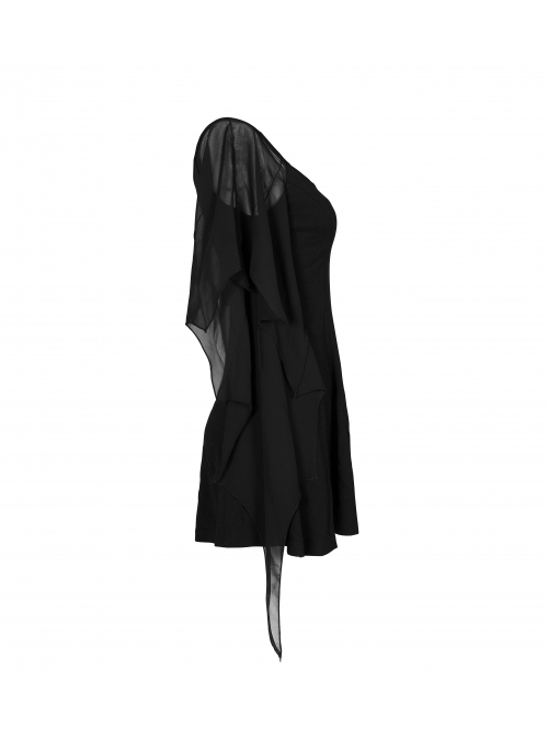 Gothic Female Black High Waist Bat Sleeve Star Elastic Dress