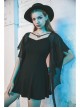 Gothic Female Black High Waist Bat Sleeve Star Elastic Dress