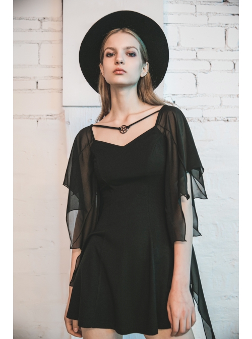 Gothic Female Black High Waist Bat Sleeve Star Elastic Dress - Magic  Wardrobes