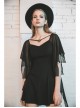 Gothic Female Black High Waist Bat Sleeve Star Elastic Dress