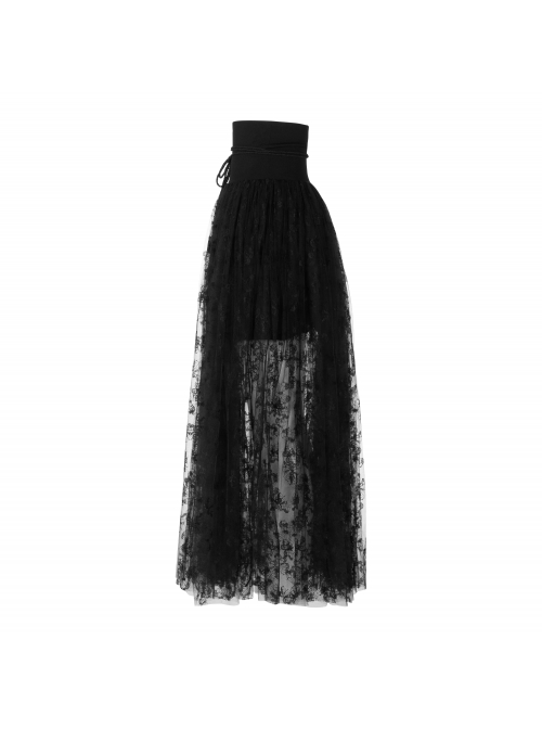 Steam Punk Female Black Casual Mesh Stitching Butterfly Long Skirt