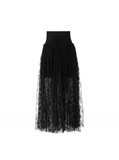 Steam Punk Female Black Casual Mesh Stitching Butterfly Long Skirt