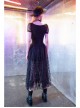 Steam Punk Female Black Casual Mesh Stitching Butterfly Long Skirt