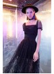 Steam Punk Female Black Casual Mesh Stitching Butterfly Long Skirt