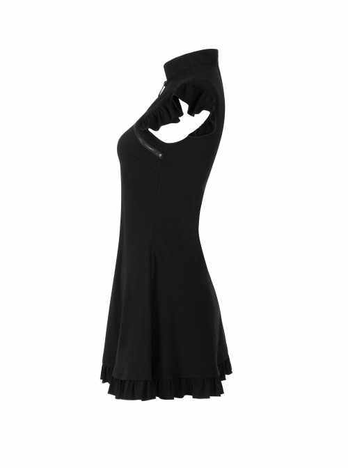 Steam Punk Female Black Lotus Leaf Hem Chinese Cheongsam Rose Dress