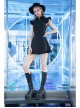 Steam Punk Female Black Lotus Leaf Hem Chinese Cheongsam Rose Dress