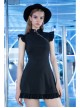 Steam Punk Female Black Lotus Leaf Hem Chinese Cheongsam Rose Dress