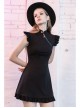 Steam Punk Female Black Lotus Leaf Hem Chinese Cheongsam Rose Dress