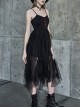 Steam Punk Female Black Rose Mesh Stitching Long Dress