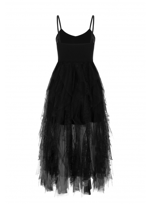 Steam Punk Female Black Rose Mesh Stitching Long Dress
