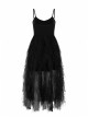Steam Punk Female Black Rose Mesh Stitching Long Dress