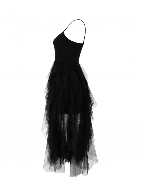 Steam Punk Female Black Rose Mesh Stitching Long Dress